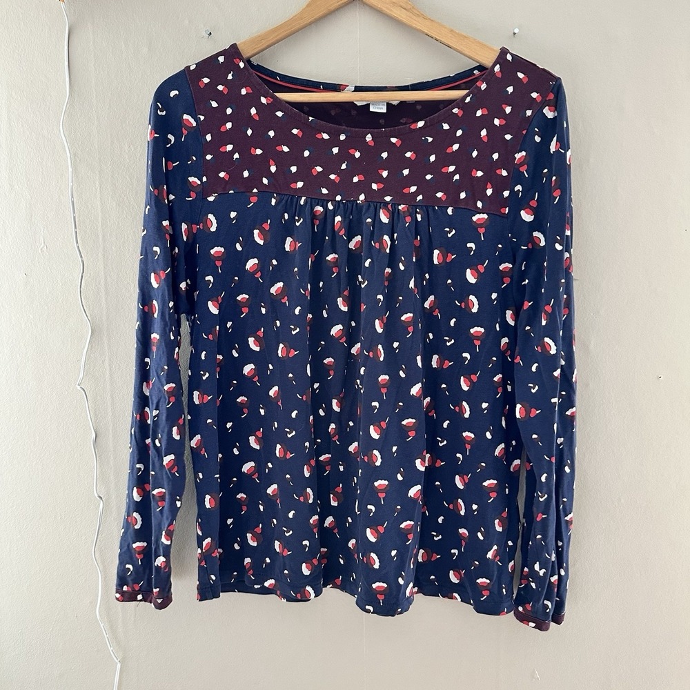 Boden Womens Floral Top Size 10 Blue Colorblock Stretch Casual Workwear Mature